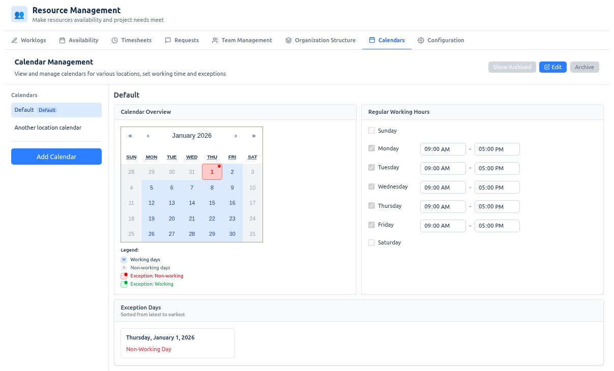 Capacidad: calendarios